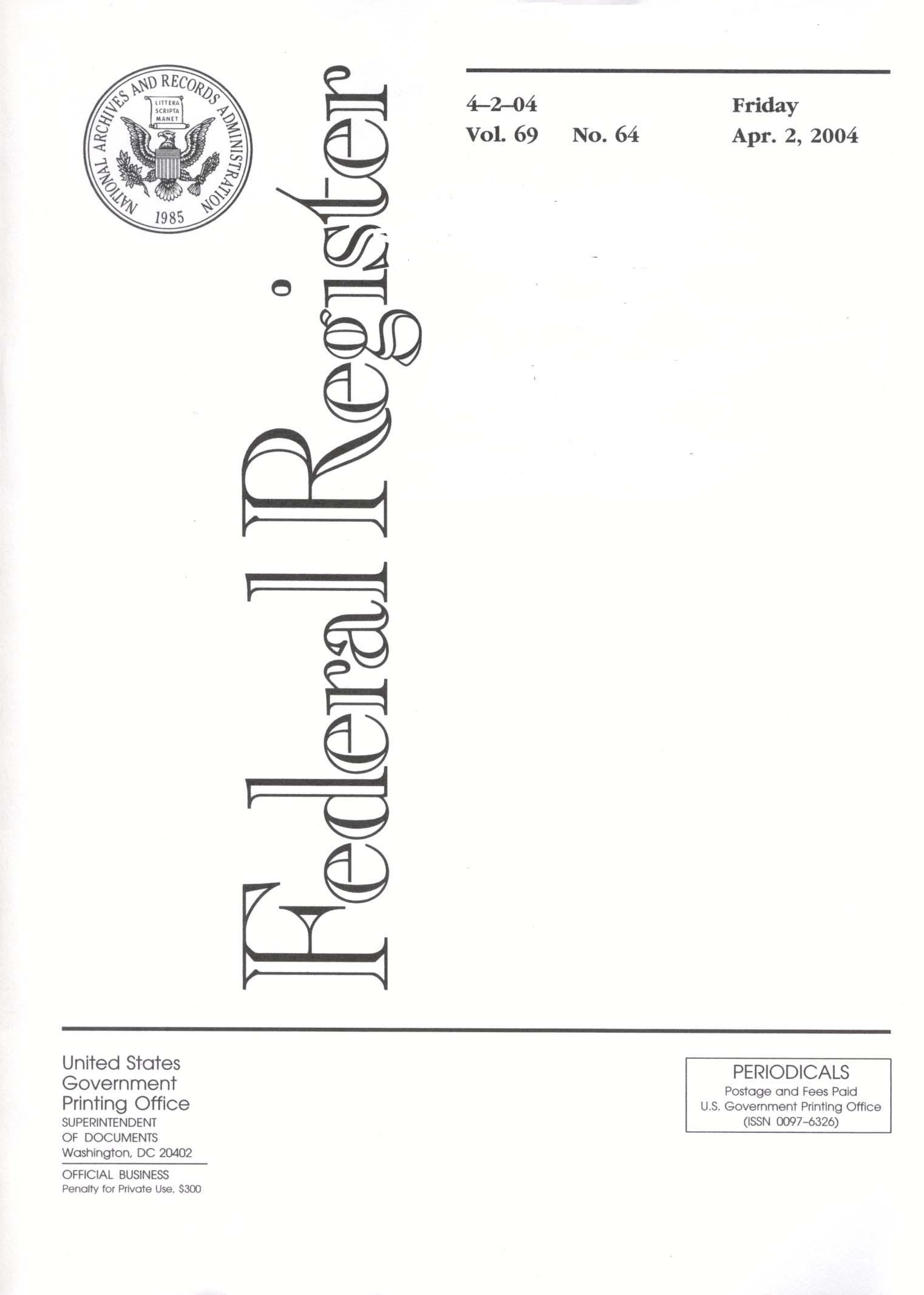 Imagem de referência de Registo Federal, descrito nos dados abertos como jornal oficial do governo federal dos EUA