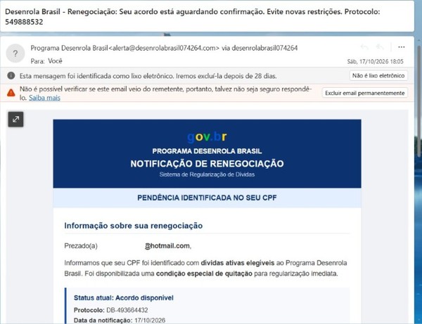 Golpe Desenrola Brasil: saiba identificar e-mails falsos de dívidas