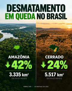 Amazônia bate recorde histórico com menor taxa de desmatamento já registrada