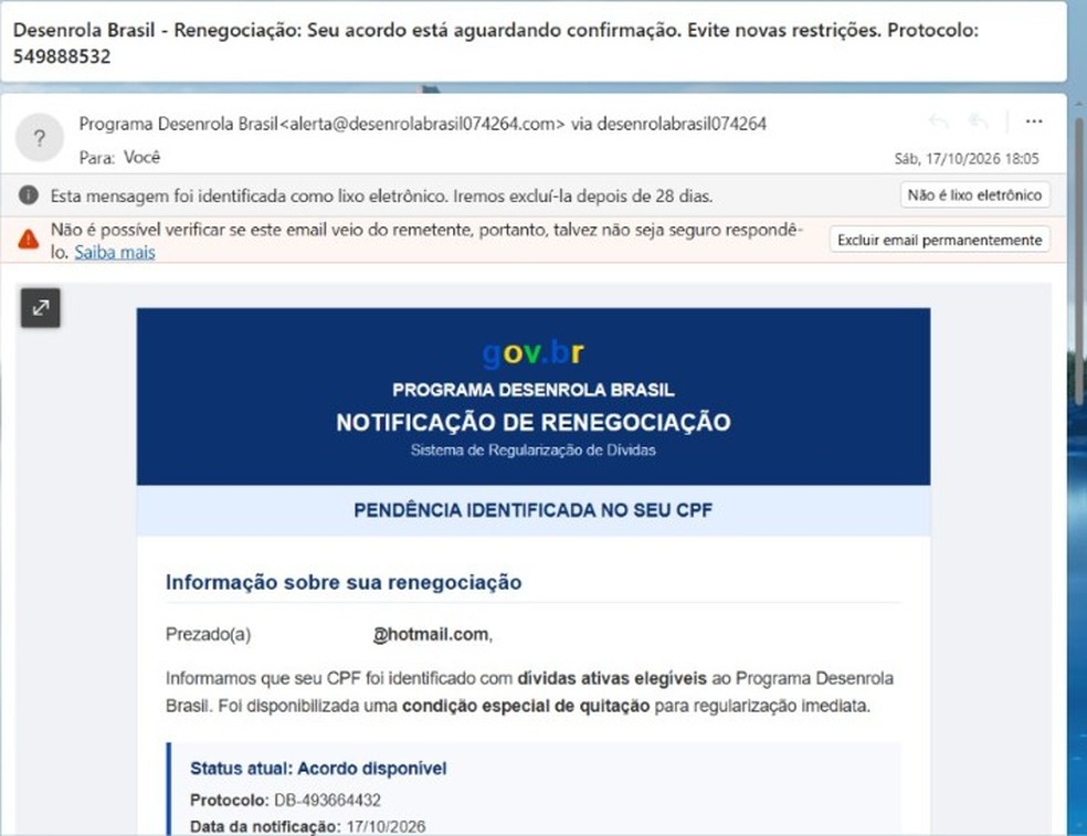Golpe Desenrola Brasil: saiba identificar e-mails falsos de dívidas