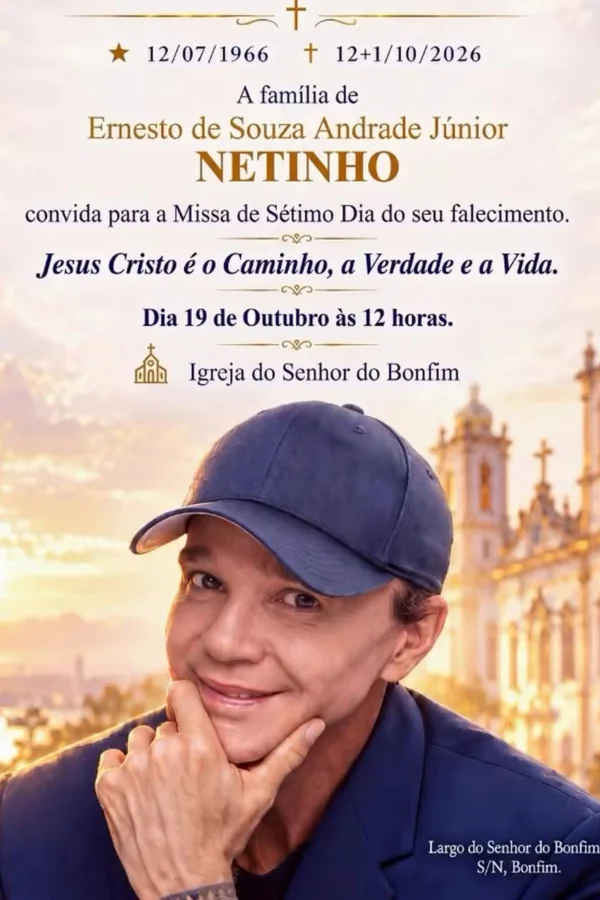 Família de Netinho divulga detalhes da missa de sétimo dia do cantor
