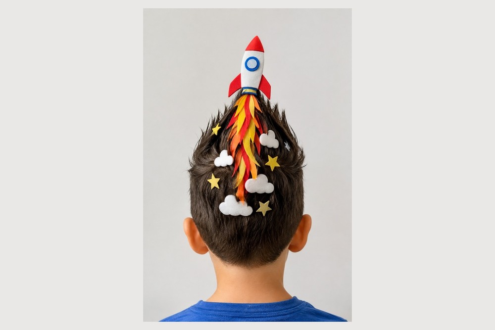 Ideia de cabelo maluco foguete â Foto: Imagem gerada por IA/OpenAI