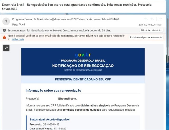 Golpe Desenrola Brasil: saiba identificar e-mails falsos de dívidas